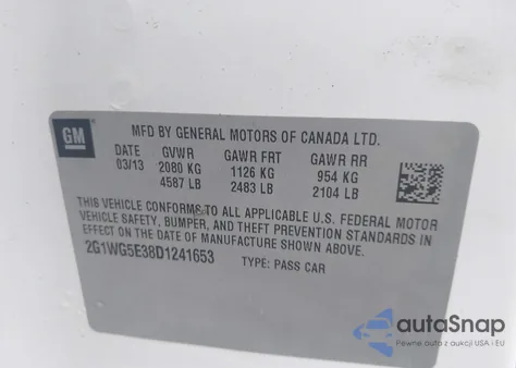 2013 Chevrolet Impala Lt из США, поврежденный, VIN 2G1WG5E38D1241653